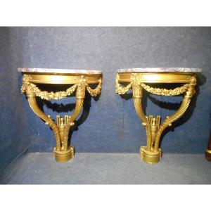 Pair Of Console With Cornucopias In Golden Wood Nineteenth Time