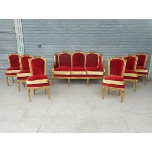 Set Of Living Room In Golden Wood Nineteenth Time