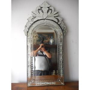 Large Venetian Mirror With Beading Period Early Twentieth