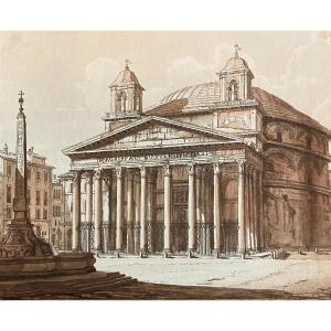 Rare Suite Of 11 Watercolors On Engraved Line By Antonio Acquaroni (1800-1874)