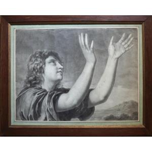 Large 19th Century Drawing, Man With Raised Arms