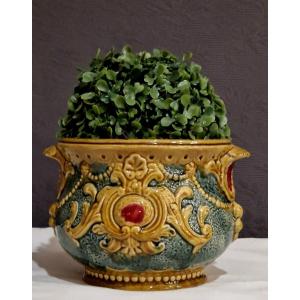 Cache Pot Barbotine In 20th Century Earthenware
