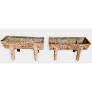 Pair Of 20th Century Patinated Cement Planter