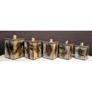 Set Of 5 Spice Pots In Enamelled Ceramic From Du Loir