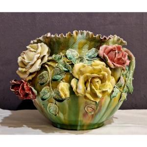 Sarreguemines Majolica Cache Pot Circa 1900 