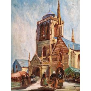 Breton Market In Locronan Around 1900