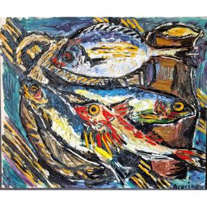 Sea Bream, Red Mullet, Herring By Odette Bruriaux (1923-2003)
