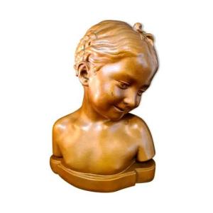 Bust Of A Young Girl In Patinated Plaster After J.b.pigalle 
