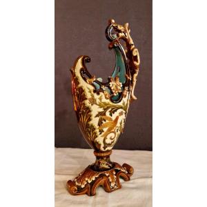 Large Majolica Vase In Sarreguemines Earthenware