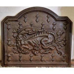 Cast Iron Fireplace Plate In Neo-renaissance Style, Mid-20th Century.