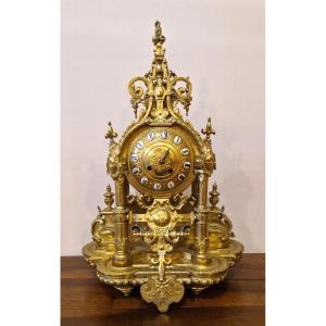 Napoleon III Style Mantel Clock In Gilt Bronze.