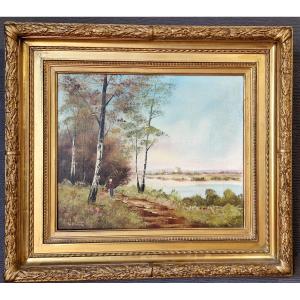 Barbizon School – Woodland Landscape Signed Lolet