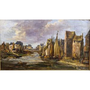 Alfred Montague (1832-1870) – "lively Scene By The River" – 19th Century