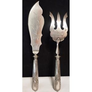 Fish Serving Set - Silver Plated And Silver Metal