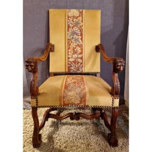 Renaissance Armchair In Oak, 19th Century