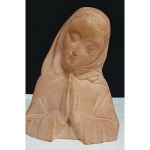 Terracotta Virgin Signed Rhul - Circa 1950