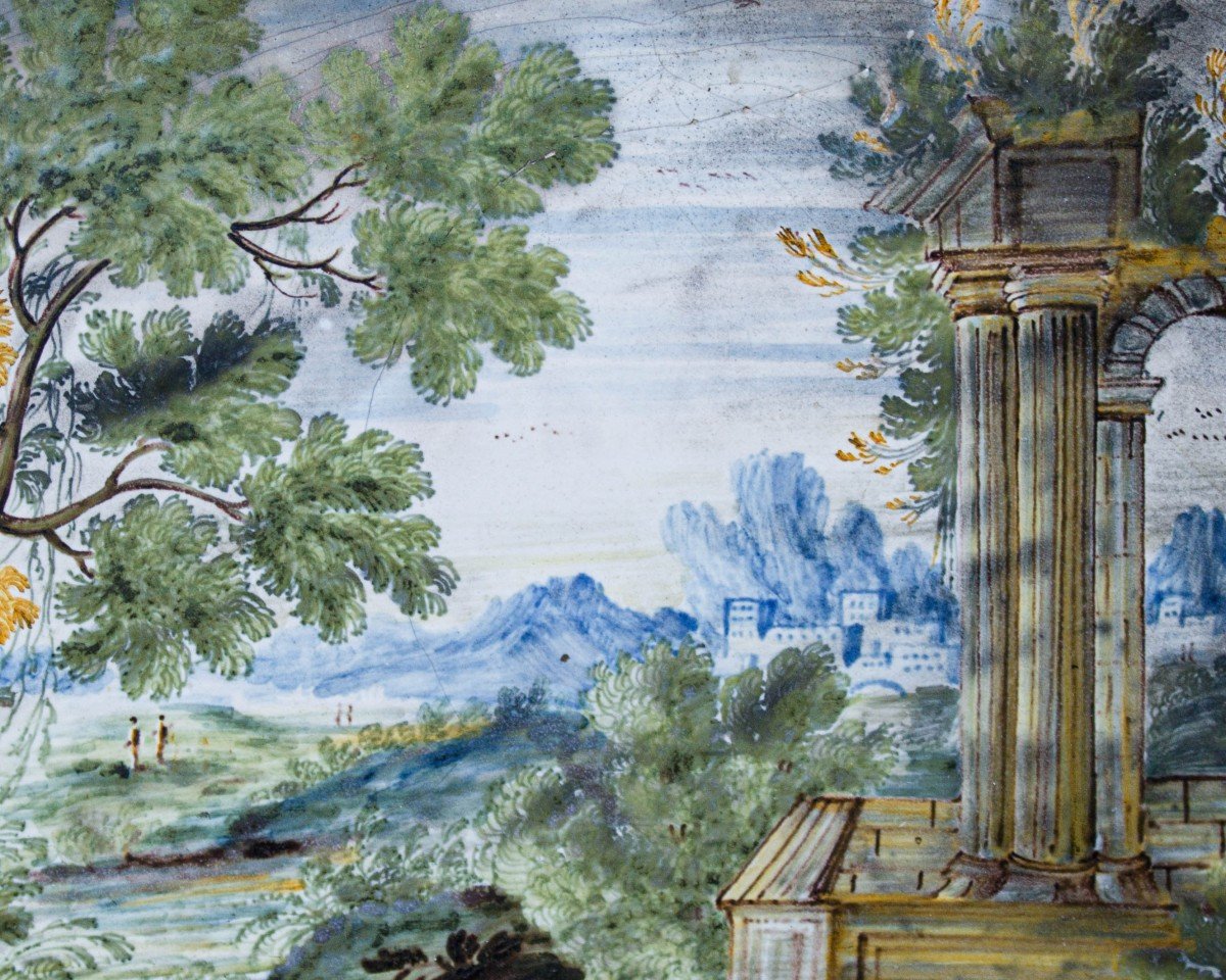 Prima metà del XVIII secolo, Mattonella Castelli  Paesaggio con architetture e figure-photo-3
