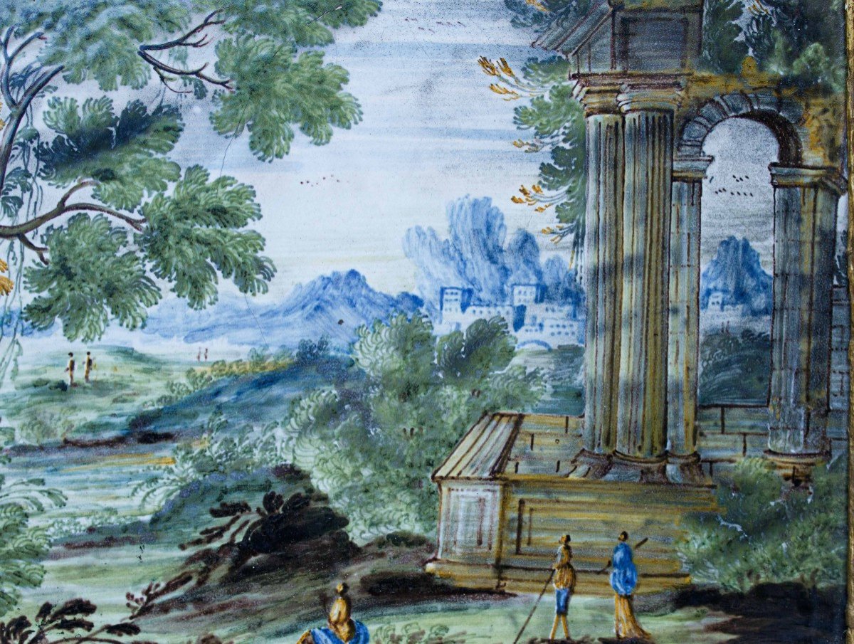 Prima metà del XVIII secolo, Mattonella Castelli  Paesaggio con architetture e figure-photo-4