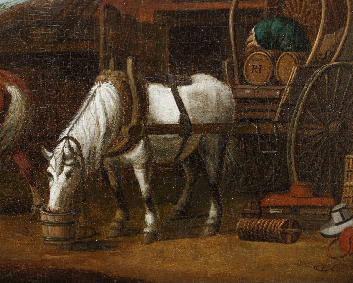 Scuola Fiamminga, Scena con cavalli, XVII secolo-photo-2