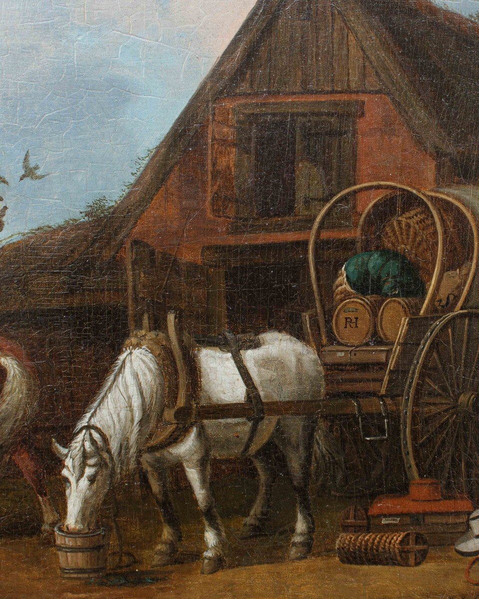 Scuola Fiamminga, Scena con cavalli, XVII secolo-photo-3