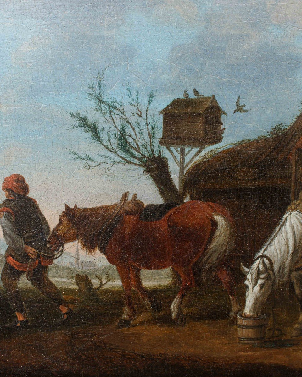 Scuola Fiamminga, Scena con cavalli, XVII secolo-photo-4