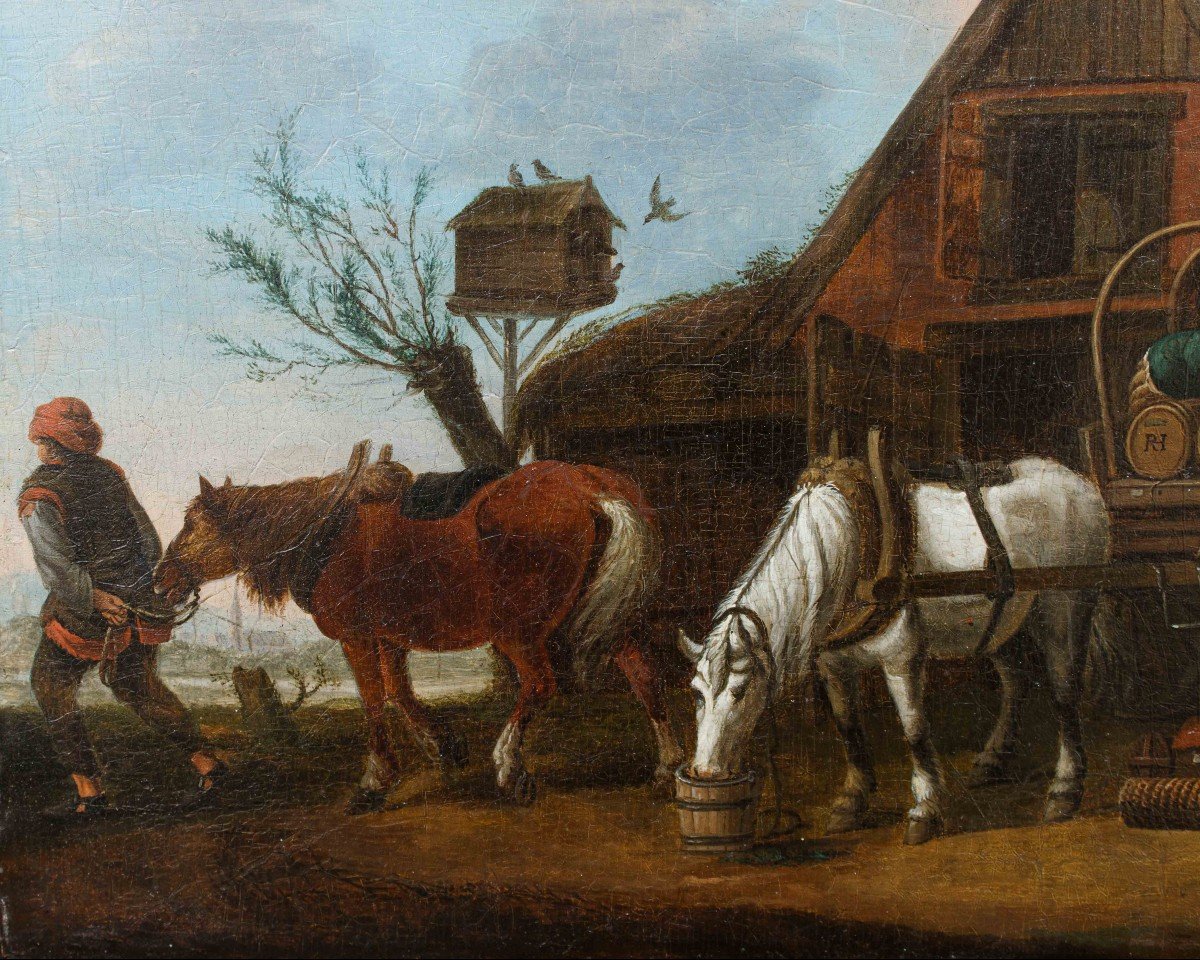 Scuola Fiamminga, Scena con cavalli, XVII secolo-photo-4
