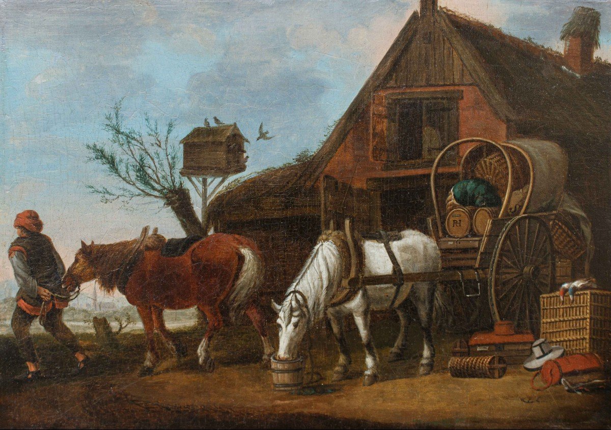 Scuola Fiamminga, Scena con cavalli, XVII secolo