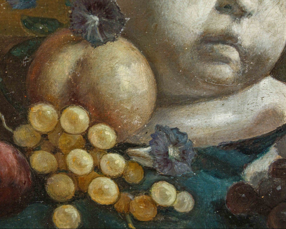 XVII Secolo, Natura Morta con uva e putto-photo-1