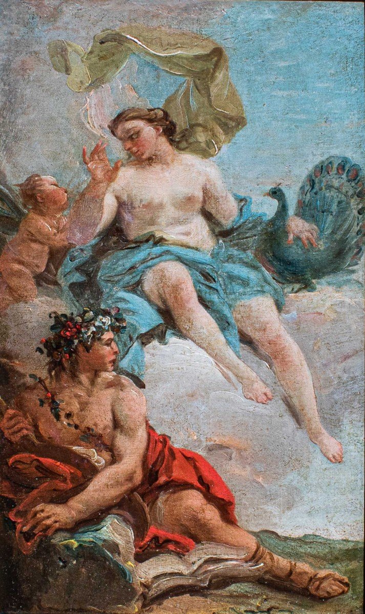 Scuola Veneziana del XVIII secolo, Scena Mitologica con Bacco e Giunone-photo-2
