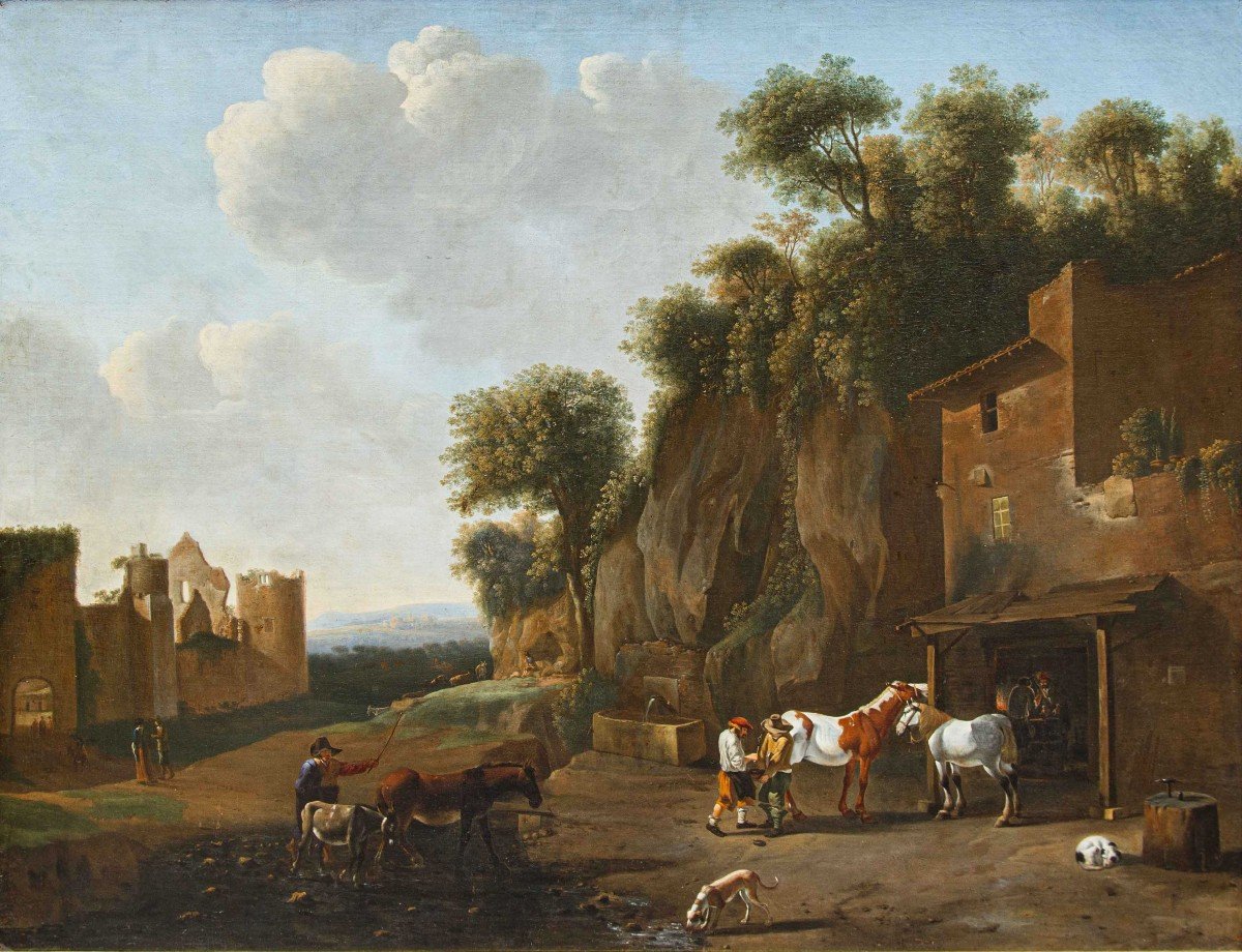 Jan Miel (1599 - 1663), Paesaggio della campagna romana con maniscalco-photo-2