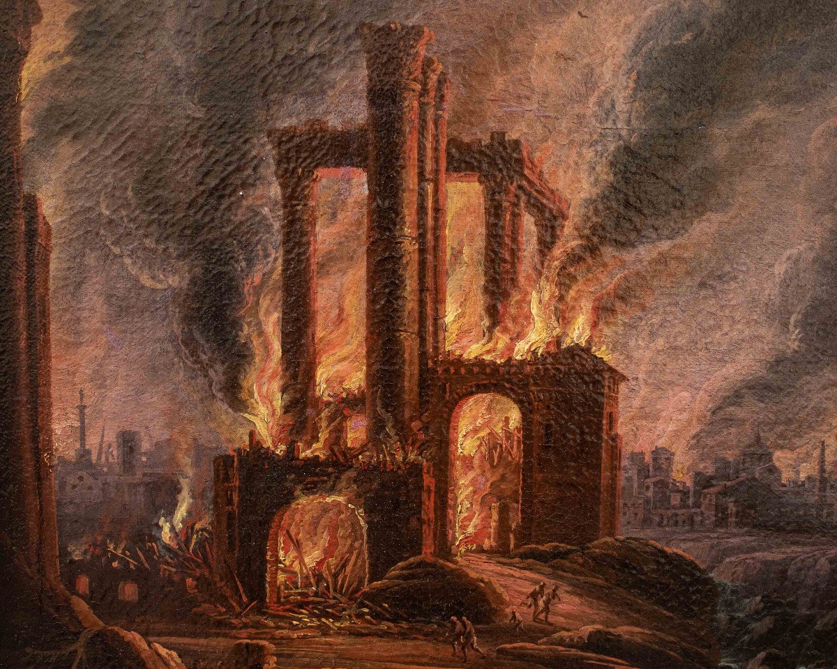 Giovanni Grevenbroeck, detto il Solfarolo (1650 –post 1699), Scena di incendio con rovina-photo-3