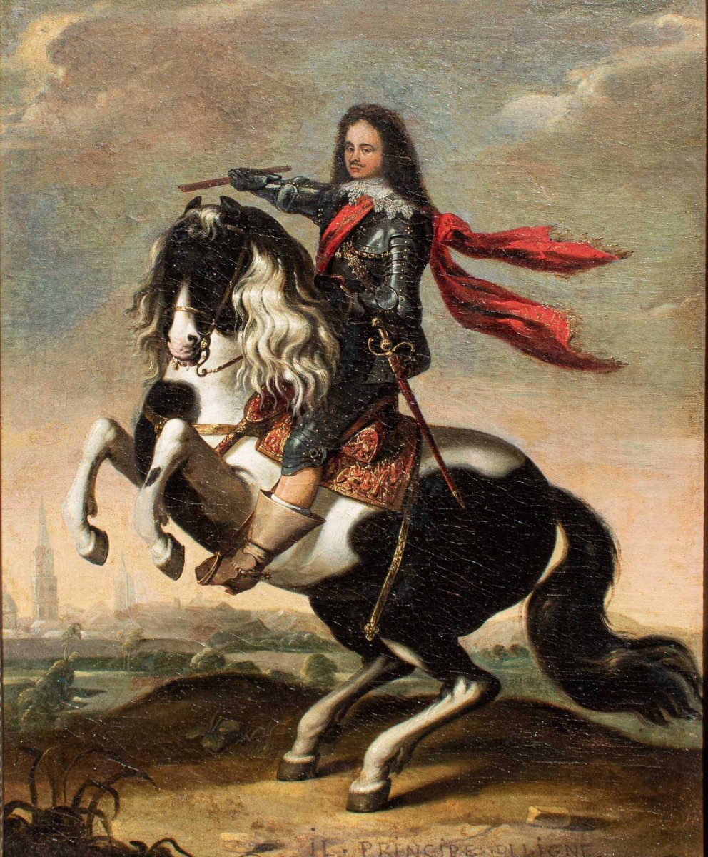 Scuola fiamminga, XVII secolo,  Ritratto a cavallo del Principe di Ligne-photo-2