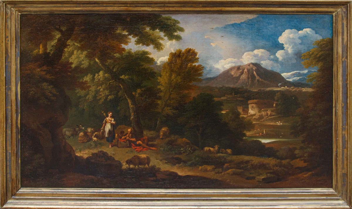 Carlo Antonio Tavella (Milano, 1668 – Genova, 1738), Paesaggio arcadico con pastori e gregge