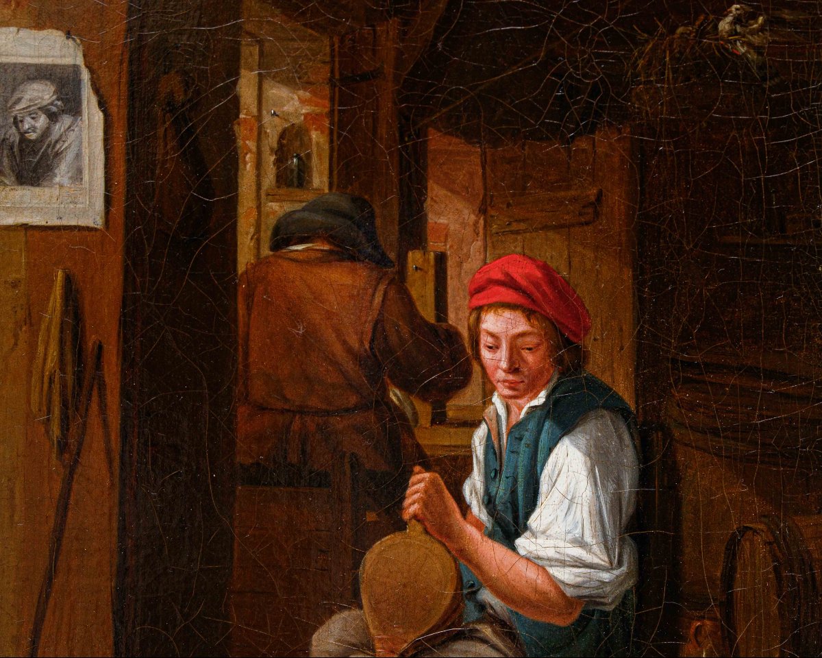 Cerchia di David Teniers (Anversa, 1610 – Bruxelles, 1690), Interno con figure di popolani-photo-2