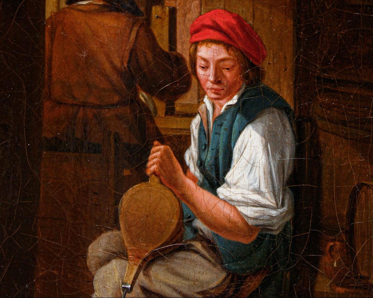 Cerchia di David Teniers (Anversa, 1610 – Bruxelles, 1690), Interno con figure di popolani-photo-3