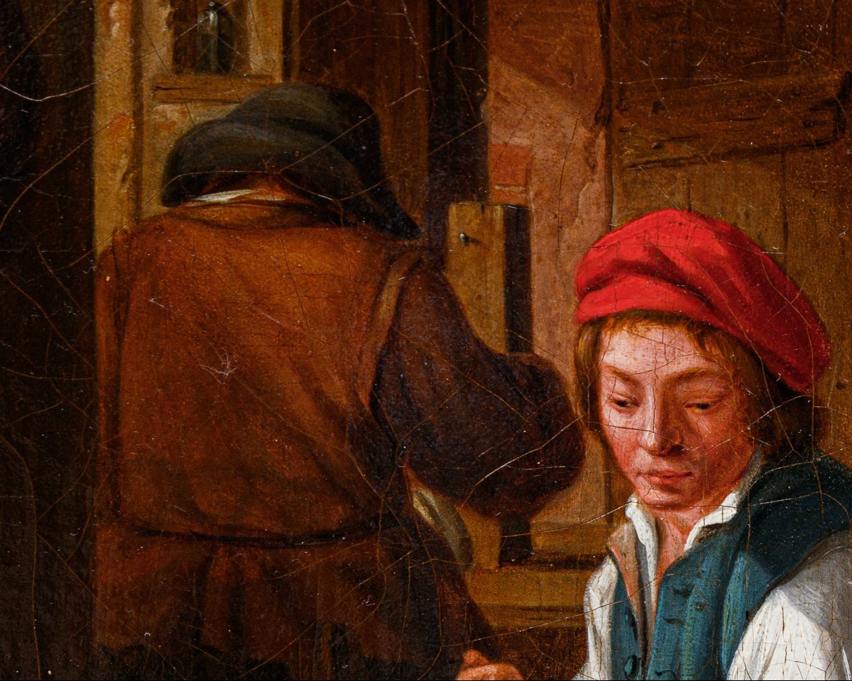 Cerchia di David Teniers (Anversa, 1610 – Bruxelles, 1690), Interno con figure di popolani-photo-1