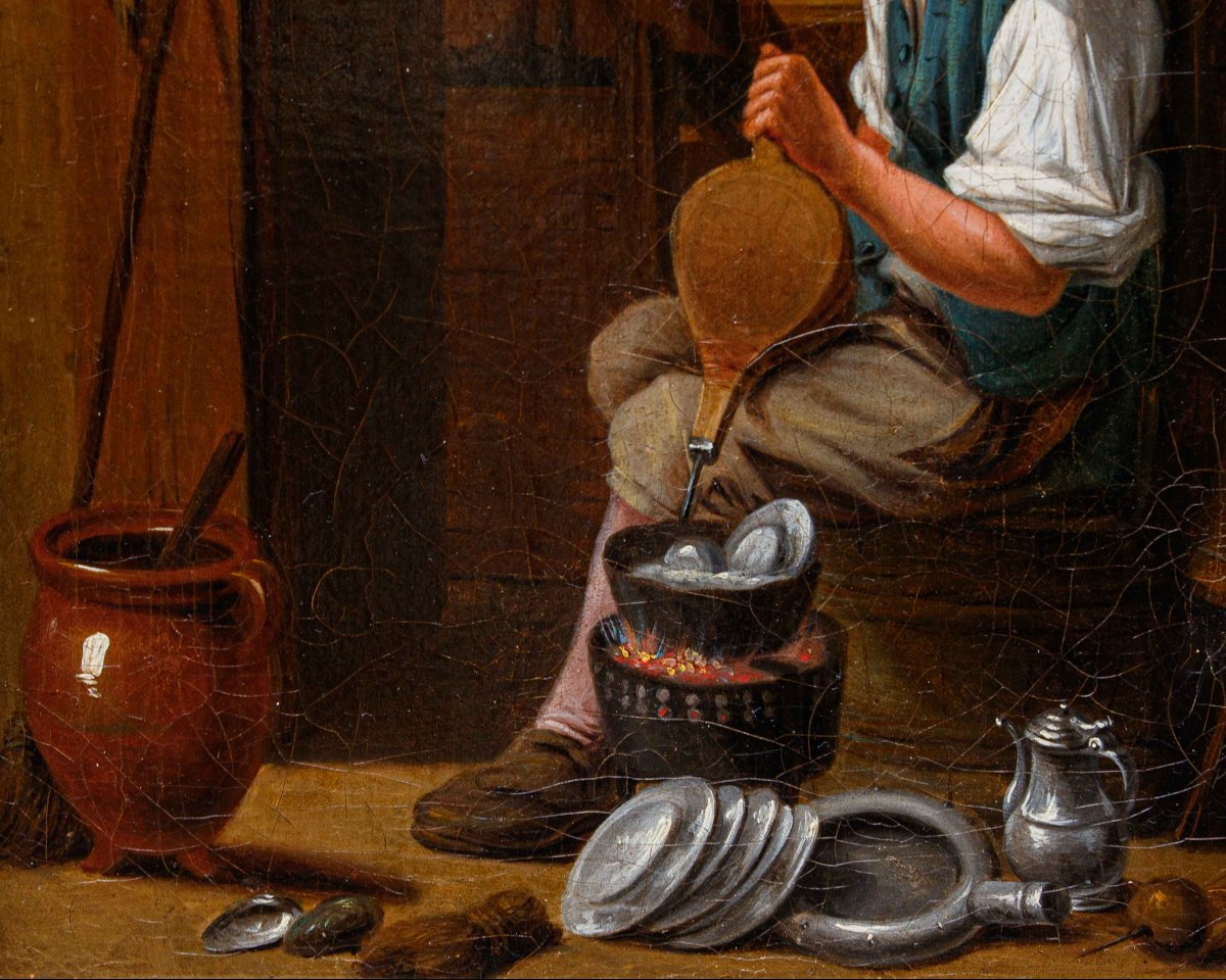 Cerchia di David Teniers (Anversa, 1610 – Bruxelles, 1690), Interno con figure di popolani-photo-2