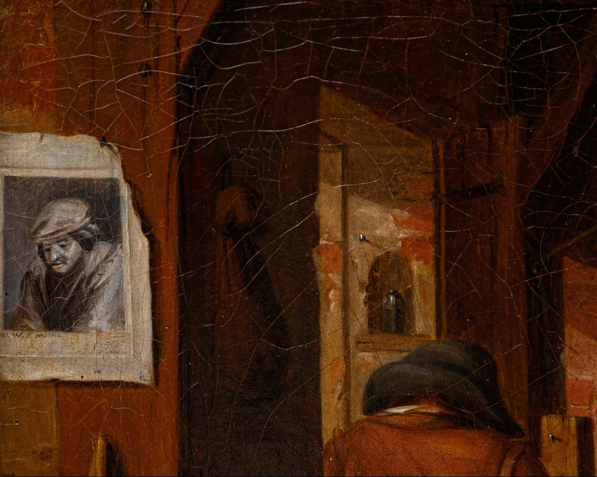 Cerchia di David Teniers (Anversa, 1610 – Bruxelles, 1690), Interno con figure di popolani-photo-3