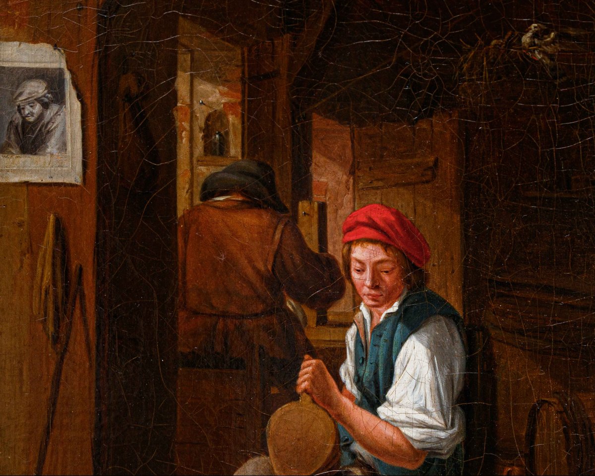 Cerchia di David Teniers (Anversa, 1610 – Bruxelles, 1690), Interno con figure di popolani-photo-4