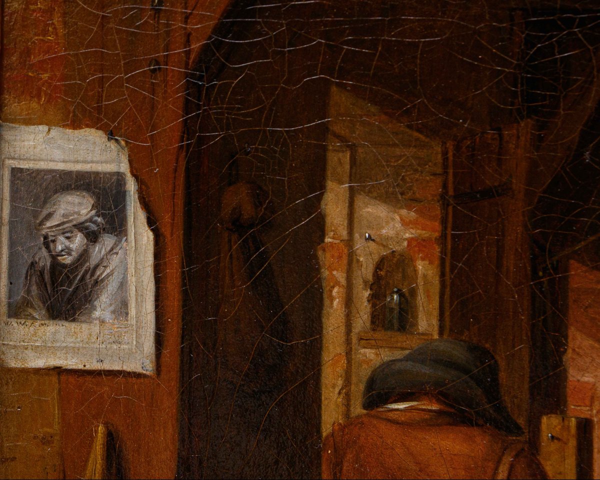 Cerchia di David Teniers (Anversa, 1610 – Bruxelles, 1690), Interno con figure di popolani-photo-5