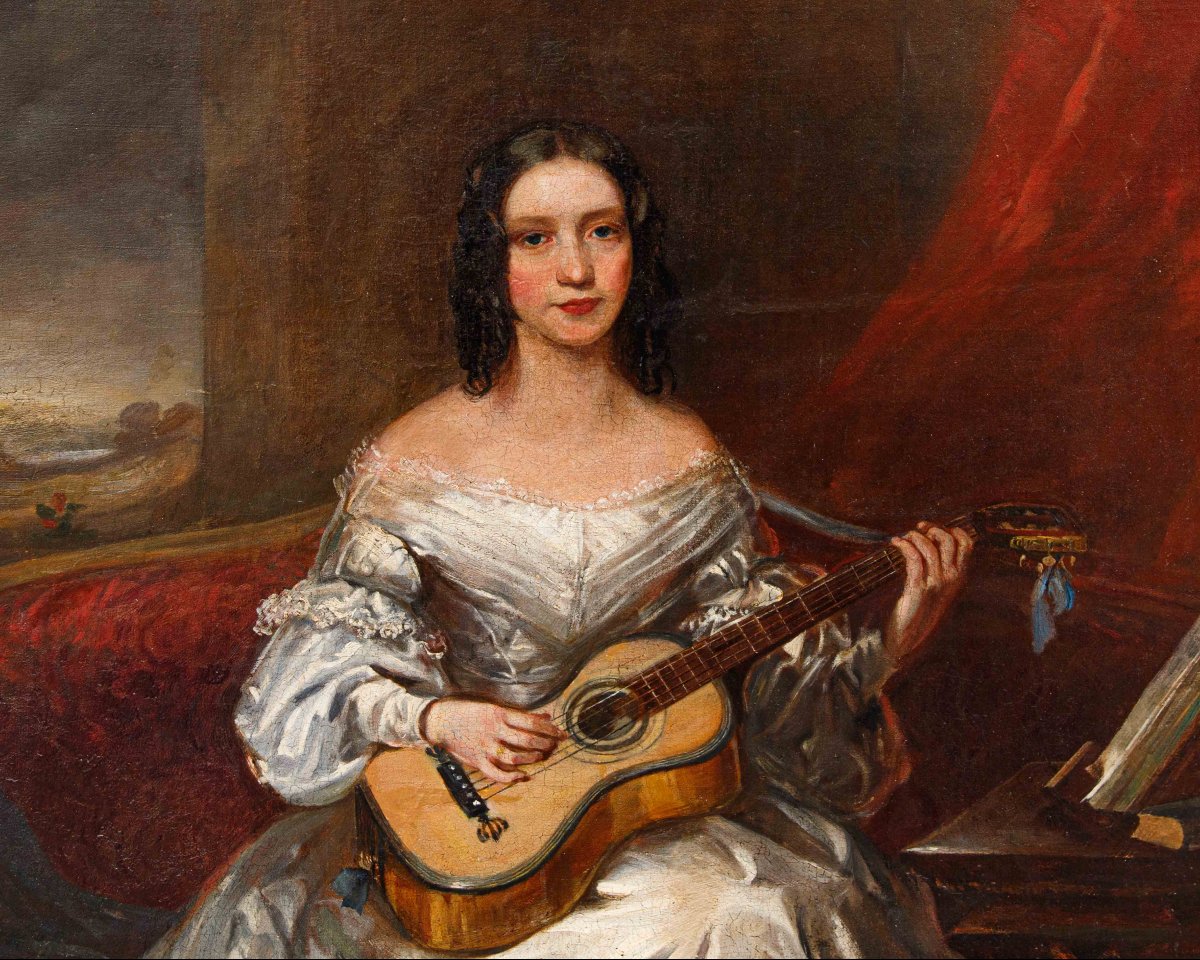 Thomas Alfred Woolnoth (Regno Unito, 1785-1857), Fanciulla che suona la chitarra-photo-2