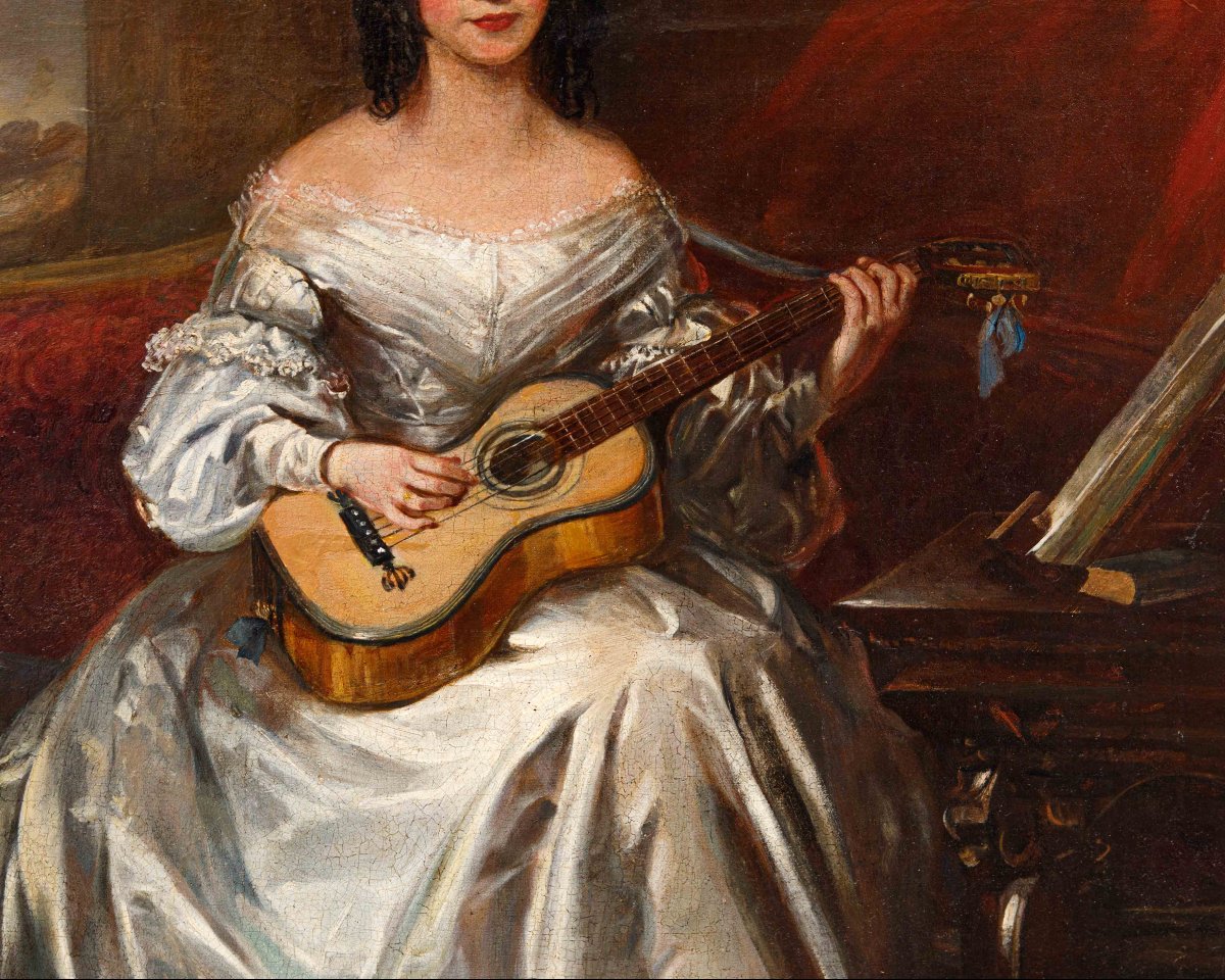 Thomas Alfred Woolnoth (Regno Unito, 1785-1857), Fanciulla che suona la chitarra-photo-3
