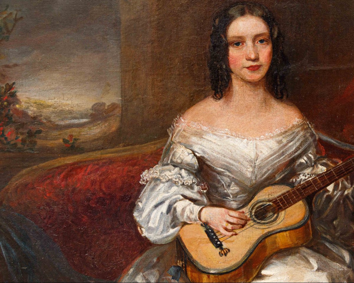 Thomas Alfred Woolnoth (Regno Unito, 1785-1857), Fanciulla che suona la chitarra-photo-1