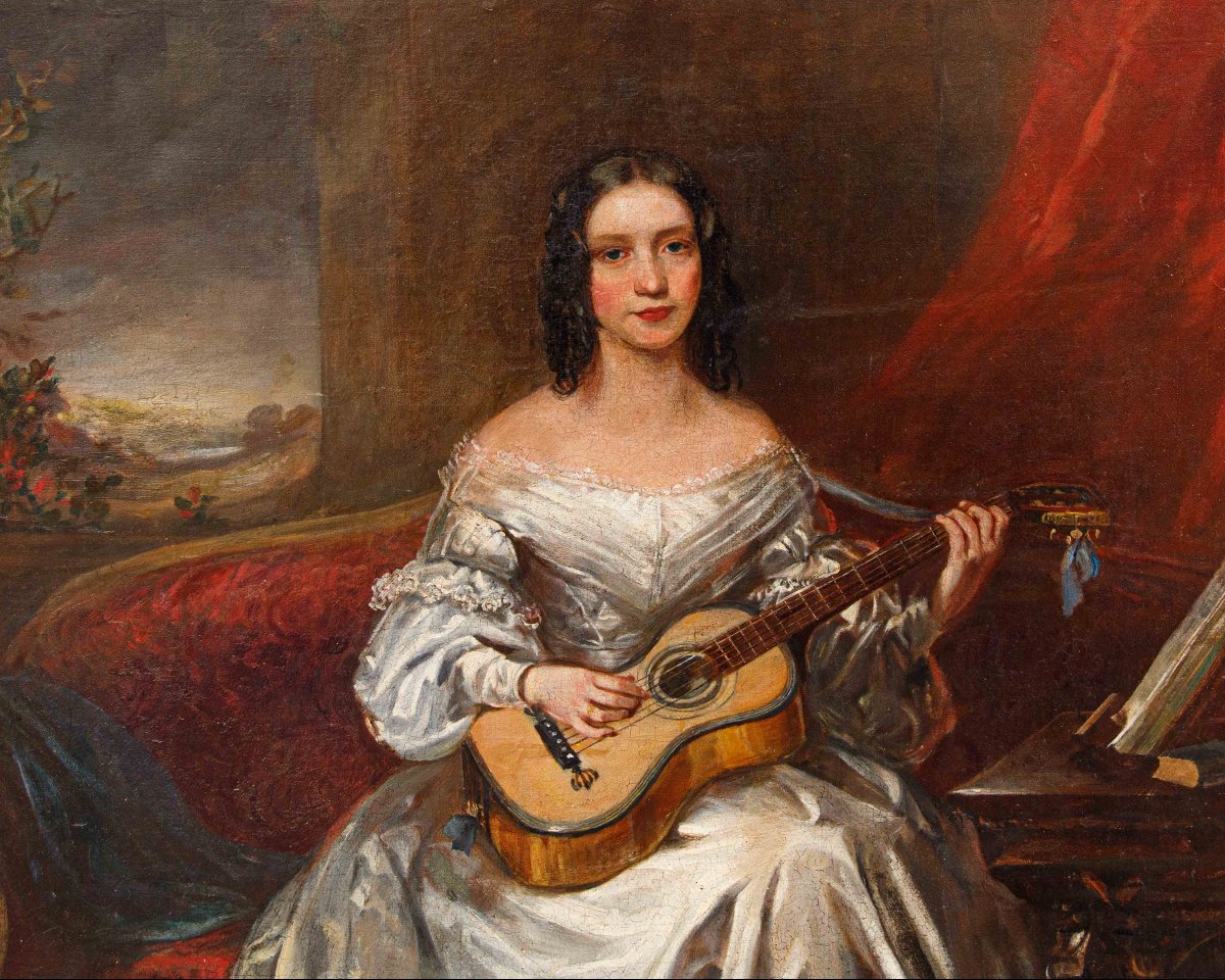 Thomas Alfred Woolnoth (Regno Unito, 1785-1857), Fanciulla che suona la chitarra-photo-2