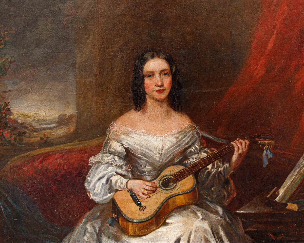 Thomas Alfred Woolnoth (Regno Unito, 1785-1857), Fanciulla che suona la chitarra-photo-3