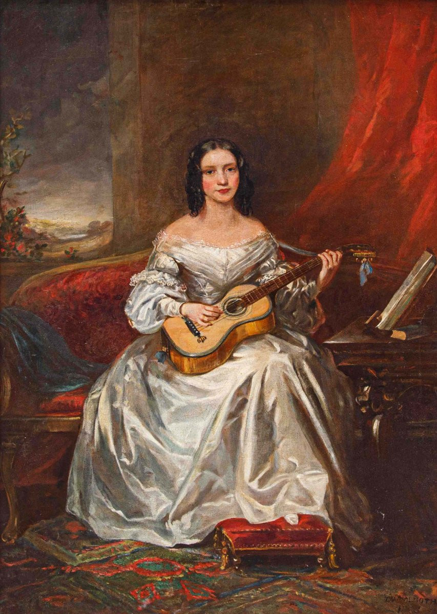 Thomas Alfred Woolnoth (Regno Unito, 1785-1857), Fanciulla che suona la chitarra-photo-7