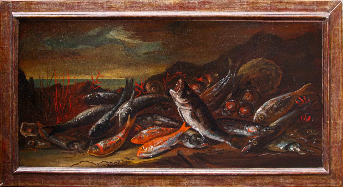 XVII secolo, seguace di Giuseppe Recco (Napoli,1634- Alicante,1695), Natura morta di pesci