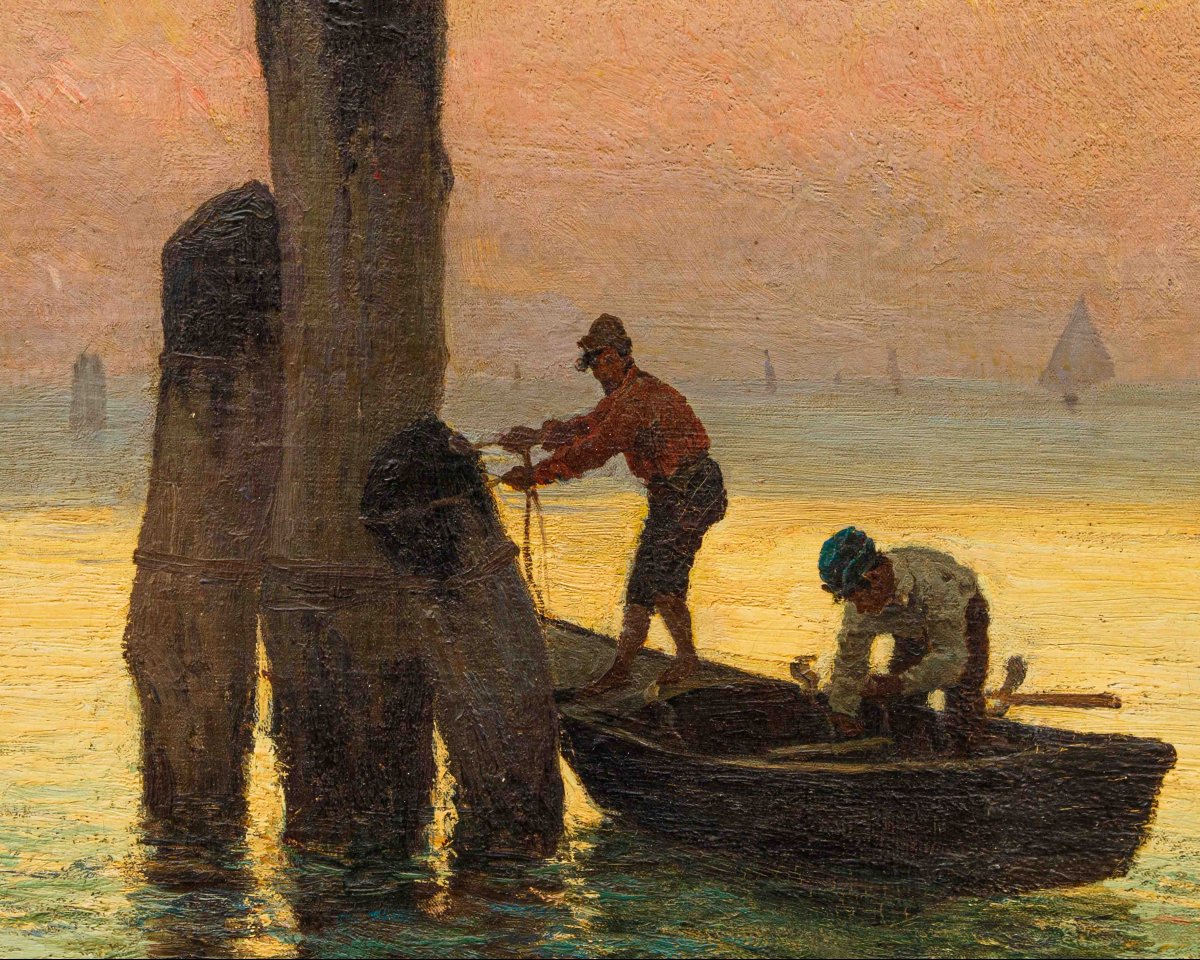 Achille Vertunni (1826 - 1897), Pescatori all'alba-photo-3