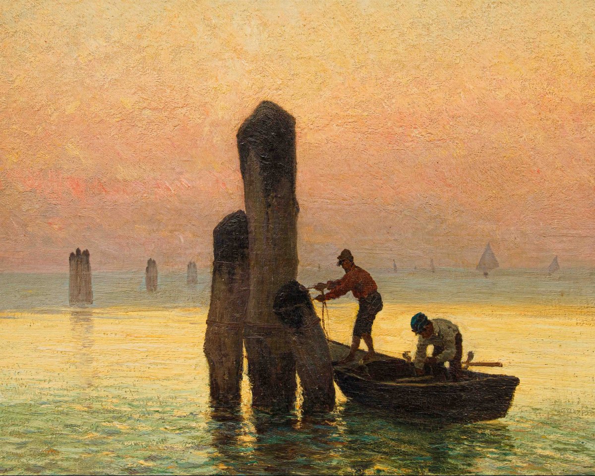 Achille Vertunni (1826 - 1897), Pescatori all'alba-photo-1