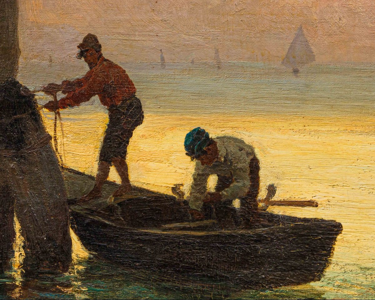 Achille Vertunni (1826 - 1897), Pescatori all'alba-photo-2